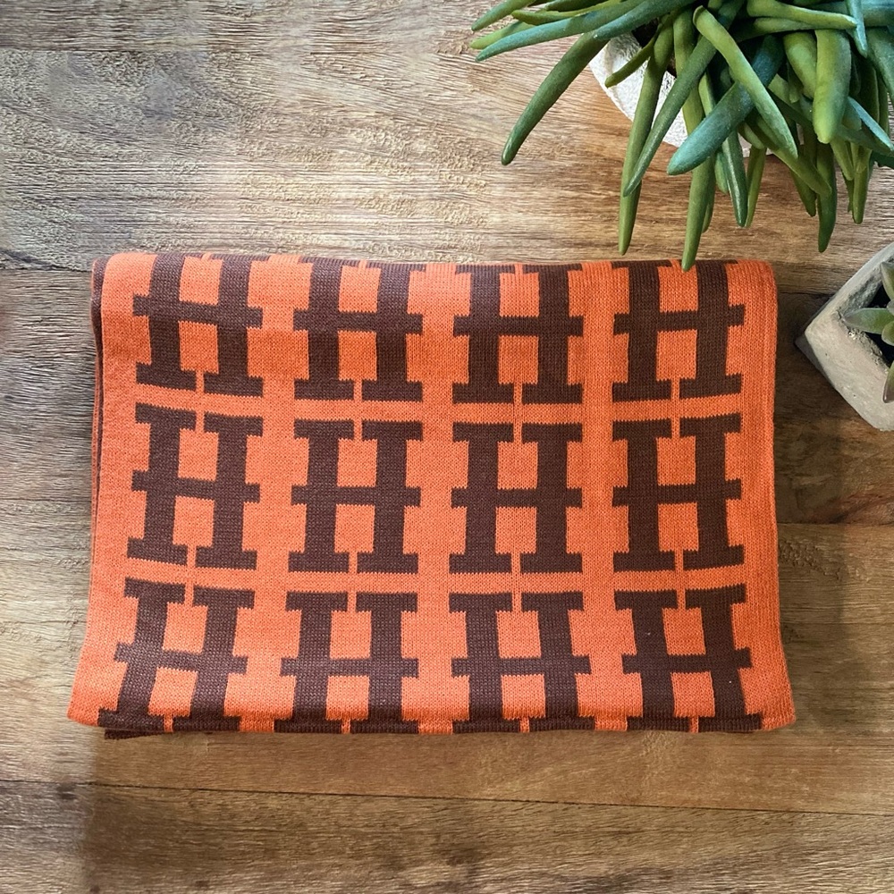 Reversible Orange & Brown Patterned Scarf - Picture 3 of 8